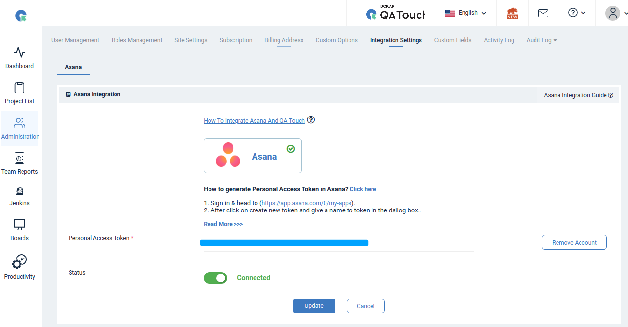QA Touch global Integration Settings 1